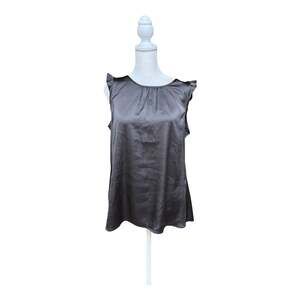 LOFT Women’s Medium Chocolate Brown Satin Blouse Ruffle Sleeveless Career Top